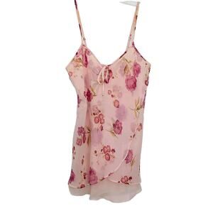 VNT Gilligan & O'Malley Slip Nightie Size M Pink Chiffon Layered ROMANTIC Floral